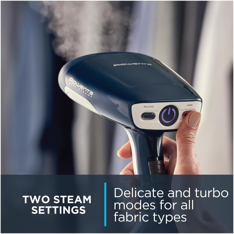 Rowenta, Steamer for Clothes, X-Cel Handheld Steamer, 1600 Watts, 40-Second Fast Heat-Up, Powerful Continuous or On Demand Steam, 1600 Watts, Navy Blue Clothes Steamer, Travel Must Have, DR8120