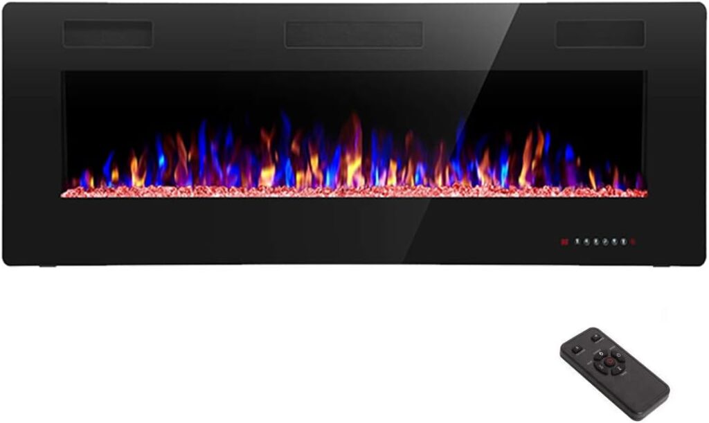 R.W.FLAME Electric Fireplace 50 inch Recessed and Wall Mounted,The Thinnest FireplaceLow Noise, Fit for 2 x 4 6 Stud, Remote Control with Timer,Touch Screen,Adjustable Flame Colors Speed