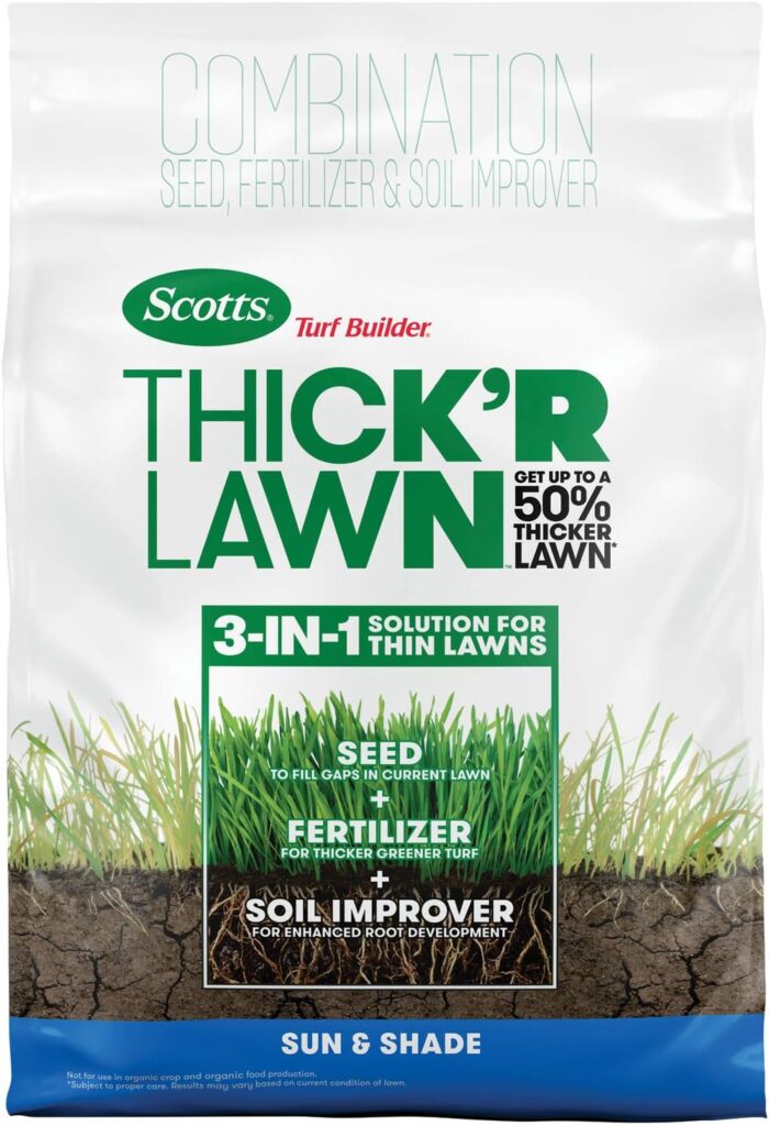 Scotts Turf Builder THICKR LAWN Grass Seed, Fertilizer, and Soil Improver for Sun Shade, 1,200 sq. ft., 12 lbs.