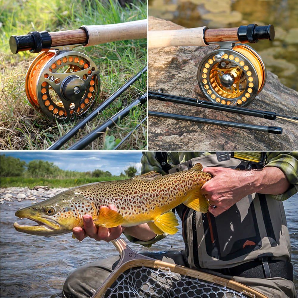 Sougayilang Fly Fishing Reel Large Arbor 2+1 BB with CNC-machined Aluminum Alloy Body and Spool in Fly Reel Sizes 5/6,7/8