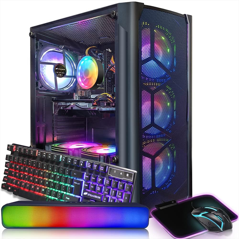 STGAubron Gaming Desktop PC Computer,Intel Core I7 3.4 GHz up to 3.9 GHz,Radeon RX 580 8G GDDR5,16G RAM,512G SSD,WiFi,Bluetooth 5.0,RGB Fanx6,RGB KeyboardMouseMouse Pad,RGB BT Sound Bar,W10H64