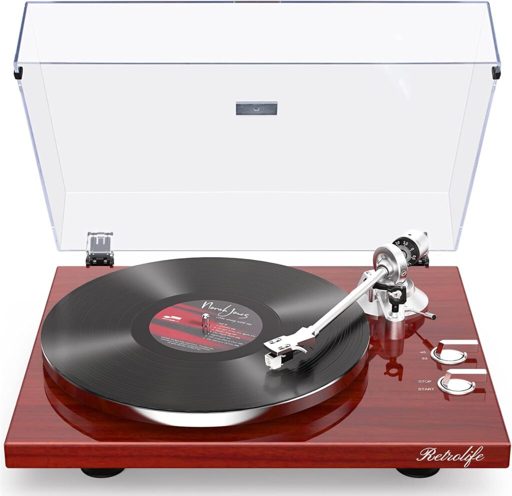 Turntables Belt-Drive Record Player with Wireless Output Connectivity, Vinyl Player Support 3345 RPM Speed Phono Line Output USB Digital to PC Recording with Advanced MM CartridgeCounterweight Red