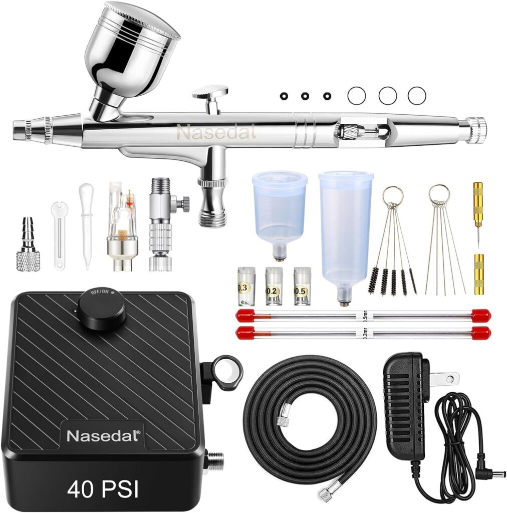 Upgraded Dual-Action Airbrush kit with 40PSI Air Compressor Air Brush Model Paint for Car Nail Makeup Cake Decoration Art Drawing Craft Tattoo