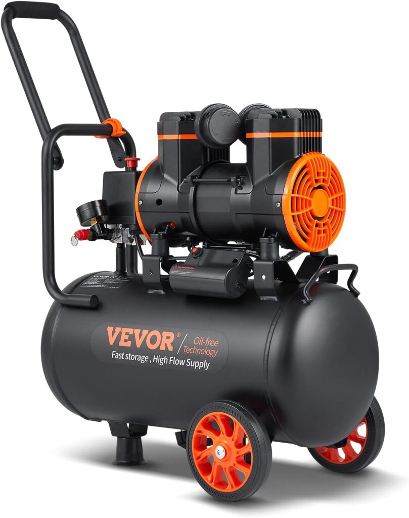 VEVOR 6.3 Gallon Air Compressor, 2 HP 3.35 CFM@ 90PSI Oil Free Air Compressor Tank Max. 116PSI Pressure, 70 dB Quiet Compressor for Auto Repair, Tire Inflation, Spray Painting, Woodwork Nailing