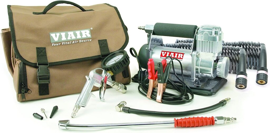 VIAIR 400P-RV - 40047 Tire Inflator Portable Air Compressor with RV Inflation Gun, 90 Degree Chuck | 12V Tire Pump Air Compressor Portable Heavy Duty 150 PSI, up to Class C Tires, Alligator Clips