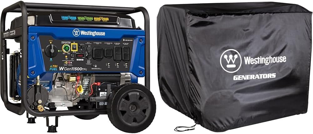 Westinghouse 14500 Peak Watt Tri-Fuel Portable Generator Bundle with Universal Generator Cover for Up to 9500 Rated Watts