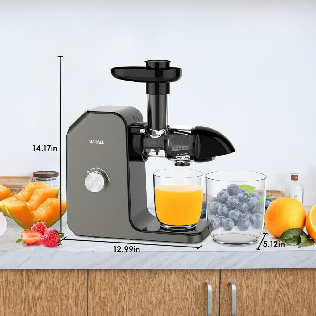whall Slow Juicer, Masticating Juicer, Celery Juicer Machines, Cold Press Juicer Machines Vegetable and Fruit, Juicers with Quiet Motor Reverse Function, Easy to Clean with Brush,Grey, ZM1512