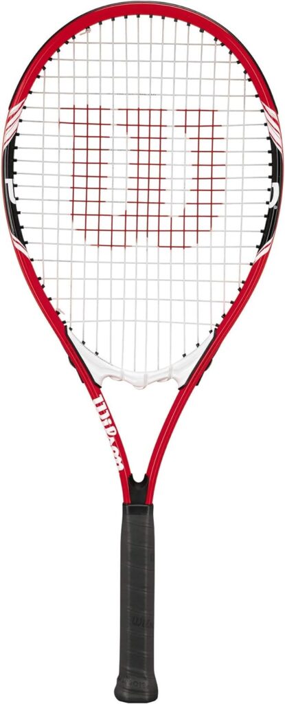 Wilson Federer Adult Recreational Tennis Racket - Grip Size 3 - 4 3/8, Red/White/Black