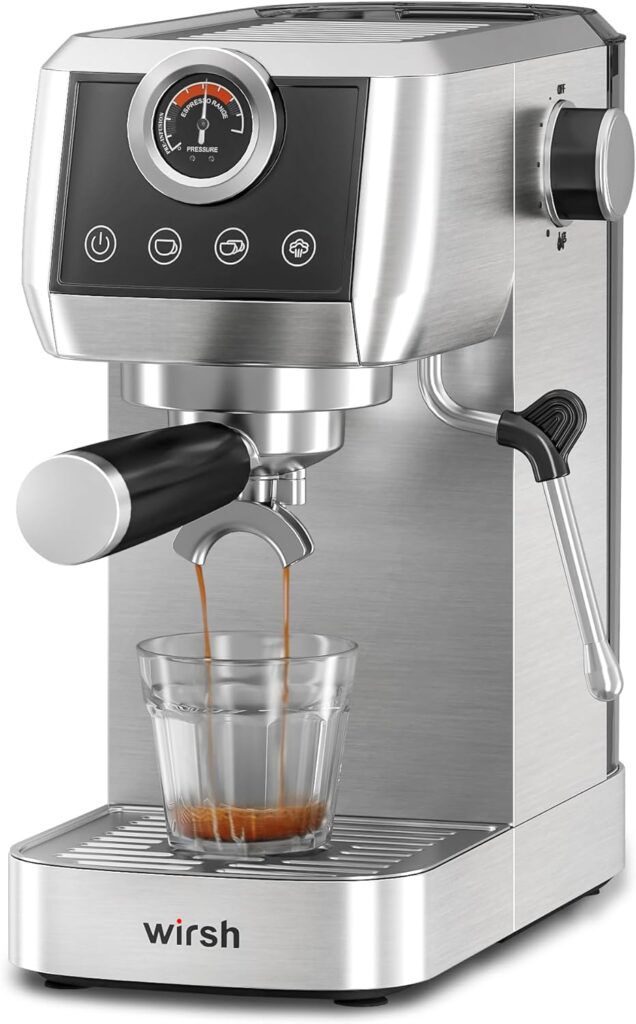 wirsh Espresso Machine, 20 Bar Plastic Free Espresso Maker for Latte and Cappuccino,Expresso Coffee Machine with Stainless Steel Stamer and Pressure Gauge,Touch Screen(Home Barista Plus)