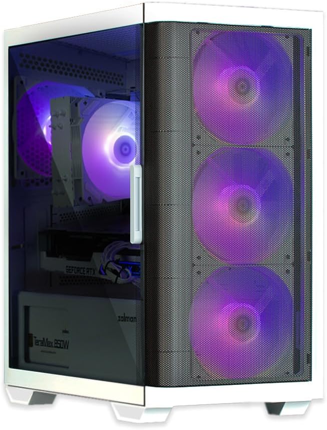Zalman M4 ARGB Gaming PC Case - 4 x 120mm Addressable RGB Fans Pre-Installed - Swing Door Tempered Glass Side Panel - Mini Tower (Micro ATX, Mini-ITX), White