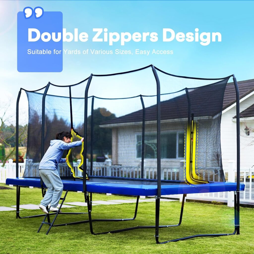 Zupapa 1500LBS Weight Capacity Rectangle Trampoline 9X15FT 8X14FT Outdoor Square Gymnastics Trampolines for Kids Adults Long Rectangular Tumbling Trampolin
